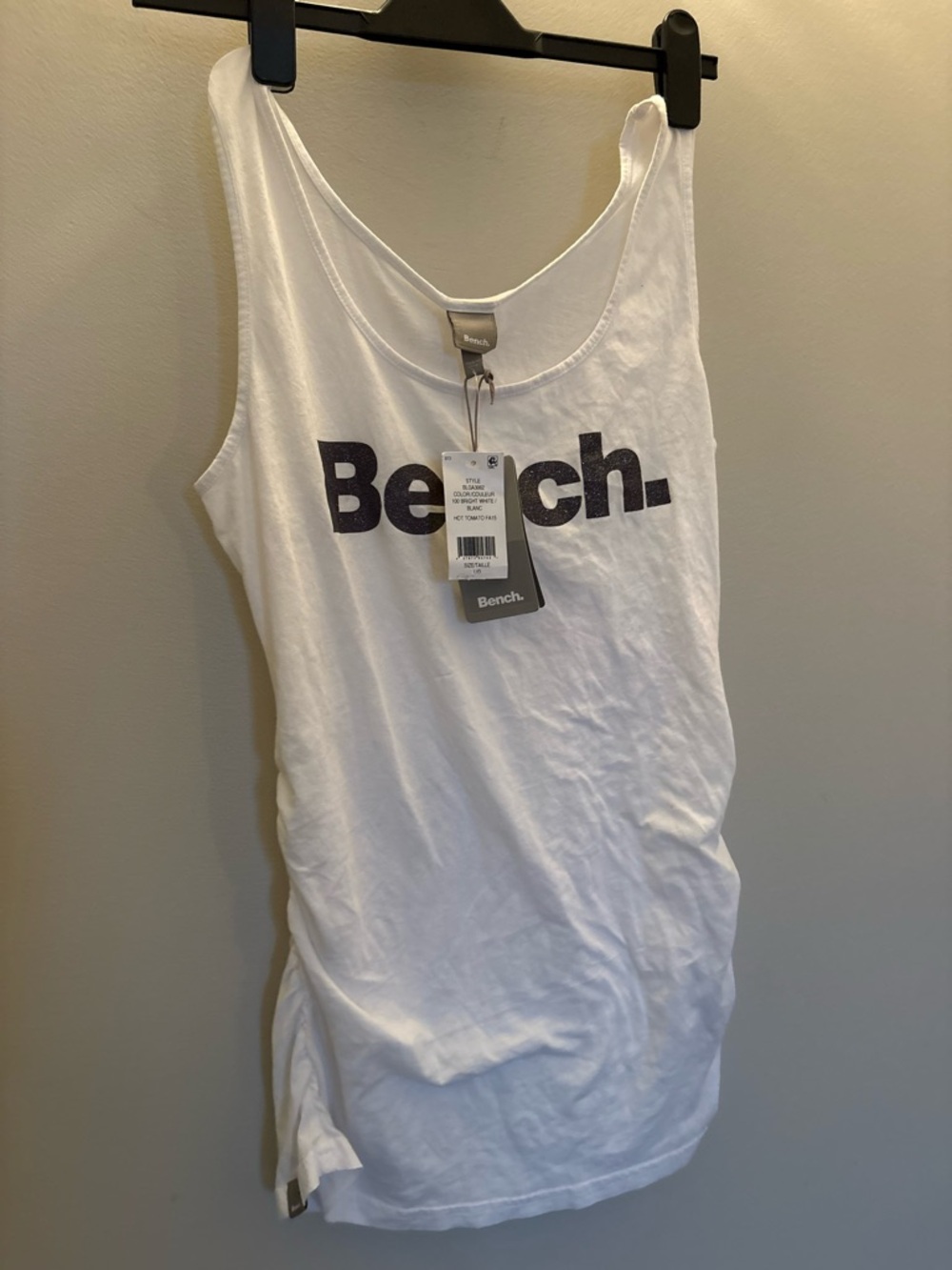Bench White Tank Top with Navy Glitter Logo